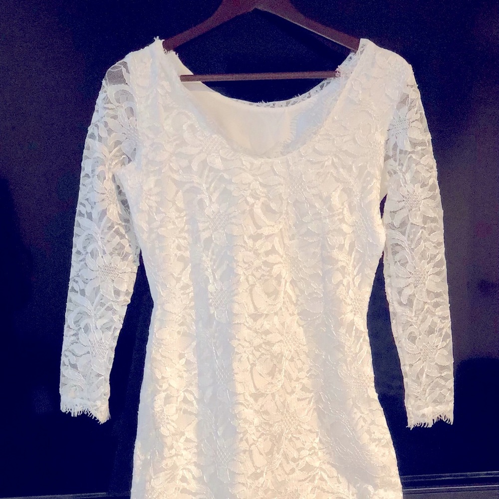 Elegant 3/4 Sleeve Full Floral Lace Cocktail Dress